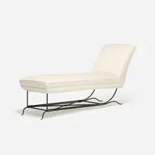 Colette Gueden, chaise lounge, c. 1940, upholstery, wrought iron