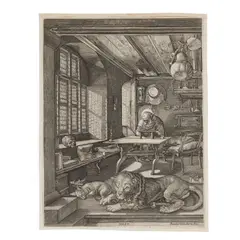 Hieronymus Wierix, St. Jerome in his Study (Bartsch 60, Mauquoy-Hendrickx 1205, Heller 757), c. 1600, Engraving on laid paper, Heller's second state (of 3)