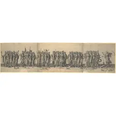 Pieter van der Borcht, Procession of Mummies and Death (New Hollstein 211-213), c. 1558, Etching on three joined sheets of laid paper, only states, trimmed to the platemark or with narrow margins