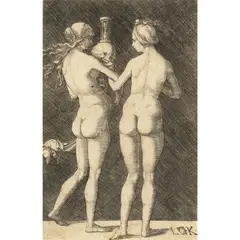 Ludwig Krug, Two Nude Women seen from behind, from Allegory of Aging (Bartsch 11; Holstein 18), c. 1510-32, Engraving on laid paper