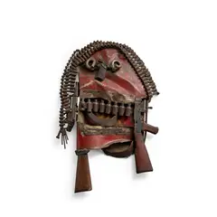 Gonçalo Mabunda, Group of 3 Masks, 2011-2012, Welded steel and deactivated weapon parts