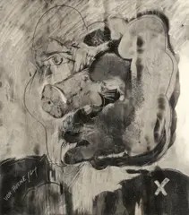 Stephan von Heune, Untitled, 1964, smoke drawing with hand and finger prints fixed with lacquer on paperboard