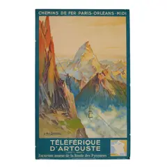 E. Paul Champseix, Téléphérique d'Artouste, 1937, Lithograph in colors on wove paper linen-backed