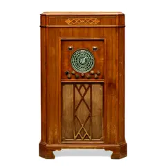E.H. Scott, 'Philharmonic' 30 Tube 'Beam of Light' Console Radio with 'Wellington' Cabinet, together with a rare timer and selector, mahogany, grille cloth