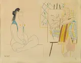 Pablo Picasso: Verve 29-30, Lithograph in colors on Arches paper, signed in pencil and numbered 34/75, with the blindstamp of the publisher, Editions Verve, Paris, with margins, in good condition aside from foxing in the lower margin, light-, mat- and backboard staining, old hinge remains upper and lower edges, skinning lower sheet edge, masking tape along all edges (secured to overmat), verso, soft handling creases, framed.