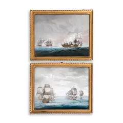 Anglo-Chinese School, A pair of reverse glass paintings depicting scenes from the Fourth Anglo-Dutch War (1780-1784), Battle at Cape St Marie near Gibraltar; and the Battle of the Dogger Bank, each 32 x 43cm (12 5/8 x 16 15/16in) (2)
