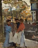 Isaac Israëls, Drie vrouwen op de hoek Keizersgracht/Leidsegracht te Amsterdam (Three women on the corner of Keizersgracht and Leidsegracht, Amsterdam), Oil on canvas