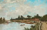 Jan Hendrik van Mastenbroek, A view of the Thames at Hampton Court, Oil on canvas