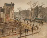 Cornelis Vreedenburgh, Doorbraak Hoek Paleisstraat/Singel te Amsterdam (Breakthrough at the corner of Paleisstraat and Singel, Amsterdam), Oil on canvas