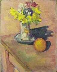Émile Bernard, Nature morte avec fleurs et orange, 1886, Oil on canvas
