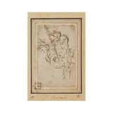 Dit Le Véronèse Paolo Caliari, Saint Georges terrassant le dragon plume et encre brune, collé en plein, sur un montage anglais du XVIIIe siècle, pen and brown ink, laid down on an English 18th century mount