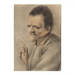 Le conteur d'histoires ou Le paysan madré by Nicolas Lagneau, charcoal, black, red and blue chalk, sold Jun 2023