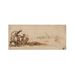 Jacques Callot, Scène de bataille, pen and brown ink, brown wash