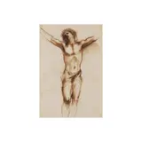 Le Christ en Croix by Dit Le Guerchin Giovanni Francesco Barbieri, pen and brown ink, brown wash, sold Jun 2023