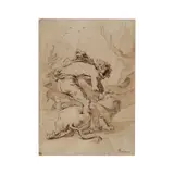 Peter Paul Rubens, Samson et le lion, black chalk, pen and brown ink, brown wash, traces of watermark, laid down on the four edges on an English XIXth century mount
