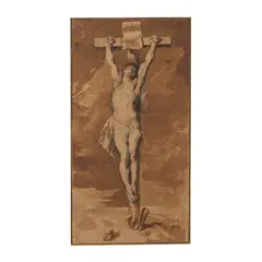 Peter Paul Rubens, Le Christ sur la Croix, black chalk, pen and brown ink, brown wash, heightened with white, laid down on paper