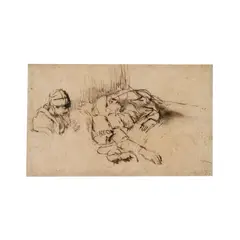 Willem Drost, Une femme allongée dans un lit, une autre à son chevet, pen and brown ink, brown wash, on Japan paper, laid down on Japan paper