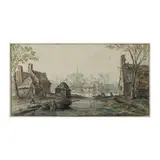 Jan van Goyen, Paysage de printemps: un canal dans un village avec deux hommes dans une barque, un clocher d'église à l'arrière-plan signé et daté « I V GOYEN 1626 » (en bas à gauche)