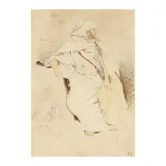 Eugène Delacroix, Un Marocain, black chalk, brown wash, watercolour, watermark AM/P in a fleur de lys within a shield