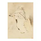 Eugène Delacroix, Un Marocain, black chalk, brown wash, watercolour, watermark AM/P in a fleur de lys within a shield