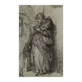 Une mendiante et son enfant (recto); by Jean-François Millet, charcoal on blue paper, offered Jun 2023