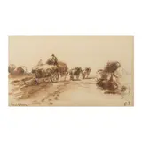 Camille Pissarro, La moisson à Eragny, black chalk, pen and brown ink, brown wash