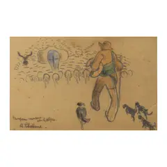 Auguste Chabaud, Troupeau montant vers les Alpes, pastel et mine de plomb sur papier