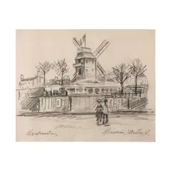 Maurice Utrillo, Moulin de la galette, charcoal on paper