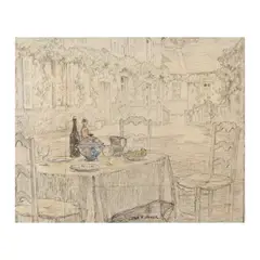 Déjeuner au jardin by Henri Le Sidaner, 1921, mine de plomb, crayon de couleur et aquarelle sur papier, sold Jun 2023