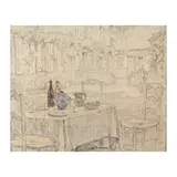 Henri Le Sidaner, Déjeuner au jardin, 1921, mine de plomb, crayon de couleur et aquarelle sur papier