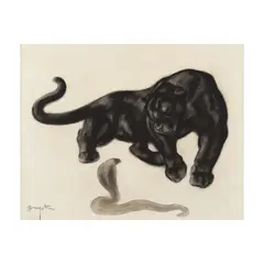 Georges Lucien Guyot, Panthère regardant un cobra, pastel sur papier