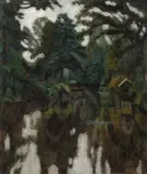 Otto Modersohn, Sommerliche Wümmepartie“ / „Weyerberg mit Zionskirche in Worpswede
