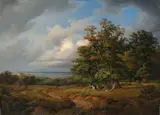 Georg Heinrich Crola, Jagdgesellschaft an einem bayrischen See, 1838, Öl auf Leinwand