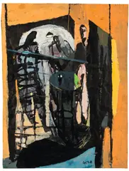 Neo Rauch, Tanzendes Paar, 1988, Tempera und Tuschpinsel auf grünem, leicht genarbtem Papier