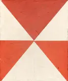Hermann Glöckner, Zentrale Teilung in Rot und Weiß. Vor 1976, Mischtechnik auf Leinwand auf Holz