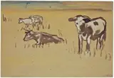 Rinder auf einer Weide by Emil Nolde, 1909, Tuschpinsel, aquarelliert und weiß gehöht, auf Papier, auf Karton aufgezogen, sold Dec 2007
