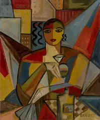 Élisabeth Ronget, Im Café, Öl auf Leinwand