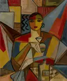 Élisabeth Ronget, Im Café, Öl auf Leinwand