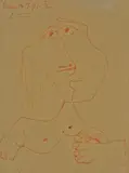 Tête de femme by Pablo Picasso, 1971, Faserstift in Rot auf Papier, auf Leinwand aufgezogen, sold May 2011