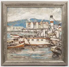 František Max, Steamboats on Vltava, First half of 20th century, oil on canvas