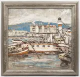 František Max, Steamboats on Vltava, First half of 20th century, oil on canvas