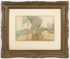 Alois Kalvoda, Trees by the River, Around 1910, pencil, watercolour, paper