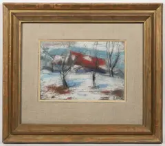 Miloslav Holý, Winter Landscape with a House, 1971, pastel, cardboard
