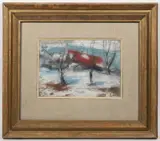 Miloslav Holý, Winter Landscape with a House, 1971, pastel, cardboard