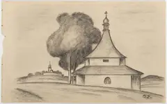 Jan Zrzavý, Chapel of Saint Mary Magdalene Near Chelčice, 1940s, pencil, paper