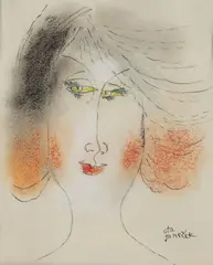 Ota Janeček, Girl with Green Eyes, 1980s, pencil, pastel, paper