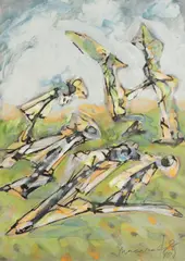 Jiří Načeradský, Mantises II, 1990, indian ink, gouache, paper