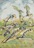 Jiří Načeradský, Mantises II, 1990, indian ink, gouache, paper
