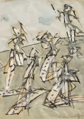 Jiří Načeradský, Mantises, 1991, indian ink, gouache, paper