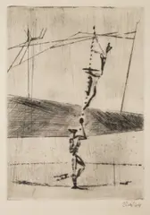 Frantisek Tichy, Suspended-Bar Artists, 1944, drypoint, paper